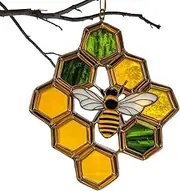 Bee Sun Catcher | Acrylic Bee Home Decor | Honeycomb Pendant, Decorative Nature-Inspired Sun Catcher for Window Kitchen Garden Kids Room
