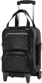 [OneBlis] 16-Inch Underseat Carry On with Wheels Lightweight Multi-Functional Overnight Suitcase for Men and Women, Water-Resistant and Anti-Theft, Black, Carry-On 16-Inch, Luggage With Spinner Wheels