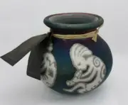 Signed Jeremy Diller Raku Art Pottery Kokopelli Musician Small Vase New