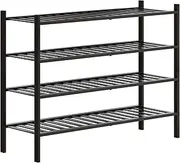 [FILWH] Bamboo Shoe Rack Stackable Shoe Shelf Storage Organizer for Unit Entryway Hallway and Closet Sturdy Freestanding Shoe Shelf (4L Tier Black)