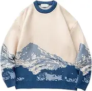 [PEHMEA] Men's Vintage Striped Sweater Oversized Crewneck Long Sleeve Knitted Pullover Jumper