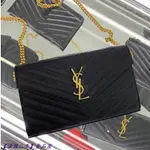 【法國二手】YSL 聖羅蘭 WOC 大號 絎縫粒面壓印皮革 信封包 鏈條錢包 單肩包 斜背包 377828 女款 黑