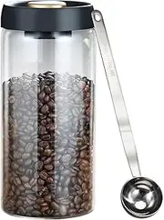 Yitexin Vacuum Coffee Canister with Airtight Lids and Spoon, 1800 ml/ 60 oz Glass Coffee Bean Storage, Coffee Jar for Ground Coffee Loose Tea Candy Sugar Nuts Spices Camping (Black)