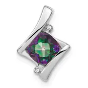 14k White Gold Mystic Fire Topaz and Real Diamond Pendant