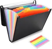 File Organiser with Lid,Portable Folders for Paperwork A4，Expandable Colourful Document Organiser with Tab,Expanding File Folder for Office Organiser and Paper File Storage （13 Pockets）