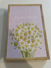 NWT Oopsy Daisy Wooden Wall Art Pink White Yellow Nursery Girls Room 8.6" x 5.6"