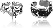 [YLSTECSL] Y2k Moonstone Rings For Women Irregular Adjustable Open Ring Vintage Punk Grunge Gothic Goth Rhinestone Star Thorn Heart Cross Ring