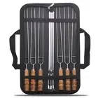 Stainless Steel Barbecue Fork with Wooden Handle 10pcs Bbq Skewers Wire Spices