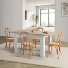Oikiture 160cm Extendable Dining Table with 4PCS Crossback Dining Chairs Natural