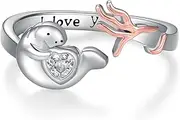 [SVODEA] Manatee Ring S925 Sterling Silver Manatee Open Ring Manatee Jewelry Gifts for Women Girls, Sterling Silver, Cubic Zirconia