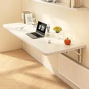 Wall Mounted Folding Table,fold Out Desk Small Desk Wall Mounted Space Saving Wood Utility Table for Study with Metal Bracket for Laundry Study Kitchen Balcony(White,60x40cm)