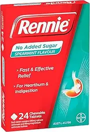 Rennie Spearmint Flavoured Chewable Tablet for Heartburn and Indigestion Symptoms 24 Tablets