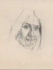 FEMALE PORTRAIT Sketch Young Woman Original CHARCOAL Chalk Line DRAWING Realism