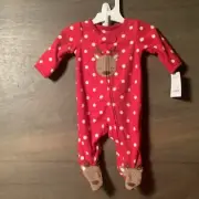 Carter’s Baby One Piece ZIP UP DEER FOOTED JUMPER NEW NWT RED WHITE BROWN