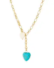 Ettika Turquoise & Mother of Pearl Heart 18K Gold Plated Lariat Necklace, 15