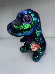 TY Flippables Sequin Plush CRUNCH the Dinosaur (Medium Size 10 inch) New W/ Tags