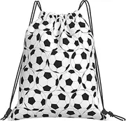 JEJEA Black And White Soccer Ball Pattern Print Drawstring Backpack Waterproof Back Bag Cinch Bags Swim Gym Travel Bag For Men Women, White, One Size