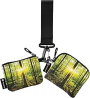 [XYMZR] Mini Zip Around Wristlet keychain Wallet Spring Forest Sunrise Landscape for Women Personalized Pattern Detachable Dual Pouch Wristlet Portable Wallet Phone Coin Purse, Multi-colored, One Size