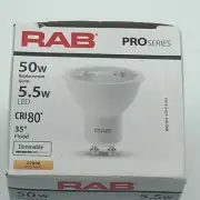 RAB 5.5W LED MR16 GU10 120V 2700K Warm White FL35 Degree Flood Dimmable CRI 80