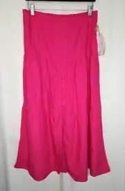 Midnight Sky Women's Bright Pink Lightweight Button Front Maxi Skirt Size Large