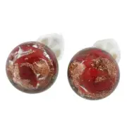 GlassOfVenice Murano Glass Ball Stud Earrings - Sparkling Red