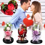 Two Rose Soap Bouquet Glass Cover LED Light Model Imitation Valentine's Day