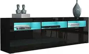 Wooden TV Cabinet TV Unit Side Storage RGB LED Light High Gloss Front Black 180cm