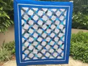 Handmade patchwork quilt. Jagged X’s (blue & grey)(#187)