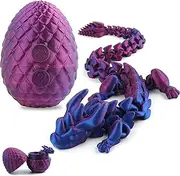 3D Printed Articulated Crystal Dragon with Egg, PLA Flexible Joints Crystal Dragon Mystery Dragon Fidget Toy Surprise, Home Office Executive Desk Decor Toys Gifts for Kids Adults (Purple)