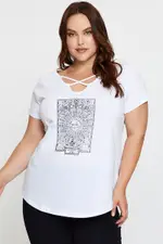 White Cotton T-shirt Lattice Front Raglan Sleeve