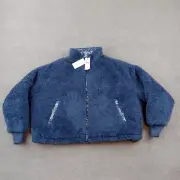 American Eagle Jacket Womens XS Blue Full Zip Mock Neck Fuzzy Cropped Reversible