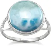 [JewelryWeb] Rhod. P. 925 Sterling Silver 12mm Larimar Ring Band a Split Design Bottom Of 1.5mm-Band Style-Ring for Women and Men