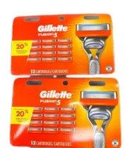 2 packs Gillette Fusion5 Men Razor Blade Refills 12 Count x2 = 24 Total GENUINE