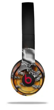 Skin Wrap for Beats Solo Wireless 2 3 4 Chrome Skull on Fire SKIN ONLY