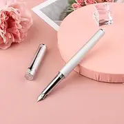 Iridium 0.5mm Designer Fine Nib Fountain Pen, Screw Cap, Come With Free Ink Converter, Compatible With 605B Ink Cartridges (Chrome Trim, Silver)