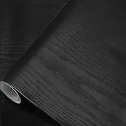 seonta Black Wood Peel and Stick Wallpaper 16"x198" Self Adhesive Vinyl Film Textured Wood Contact Paper Removable Peel and Stick on Wall Paper for Kitchen Shelf Liner Countertop Desk Table Cabinets