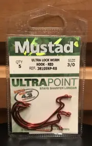MUSTAD ULTRA POINT Ultra Lock Worm Hook - Red 38105NP-RB Size 3/0 Pack