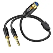 XLR Female to Dual 1/4 Inch Y Splitter Cable Female XLR to Double 6.35mm Mono Plug Mic Audio Conver Black