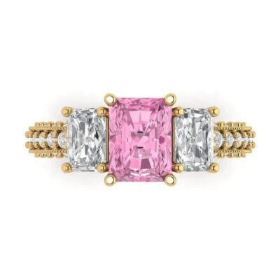 3.61Ct Emerald Cut Pink Gemstone Solid Gold Engagement Promise Statement Ring