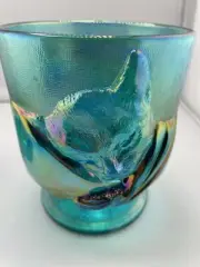 fenton chessie covered candy dish teal iridescent glass beautiful colorations