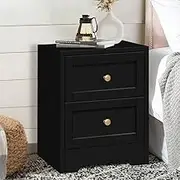 ALFORDSON Bedside Table Wooden Nightstand Cabinet 39cm x 39cm x 50cm Storage Organiser Drawer Shelves Vintage Bedroom Living Room Sofa Side End Table (Black)