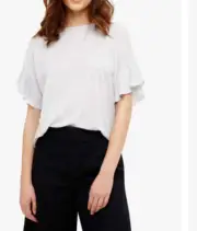 Phase Eight Leona Linen Frill Sleeve Top Smoke Blue Grey Size UK 8