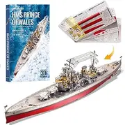 Piececool 3D DIY Metal Model Kits - HMS Prince of Wales Battleship, Advanced Metal Puzzle for Teens & Adults, Highly Detailed Watercraft Models