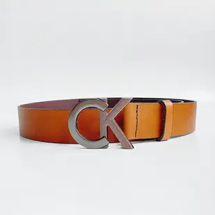 美國百分百【全新真品】Calvin Klein 皮革 皮帶 腰帶 配件 CK logo 駝色 36mm AU61