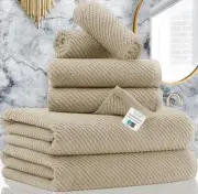 Tan Bath Towels - 100% 6PC Bathroom Towel Set Cape May Cobblestone - Dark Tan
