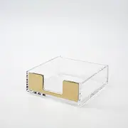 Sticky Note Holder Acrylic Clear Sticky Notes Dispenser Desk Modern Notepad Holder Self Stick Memo Pad Holder with Gold U-Shaped Opening for Office School Home Desk Organization