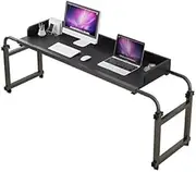Rolling Laptop Table with Wheels,Overbed Desk for Twin Full Queen King Size Beds,Versatile Mobile Stand for Bedside Use