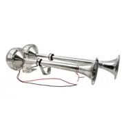 Dual Trumpet Horn – 12V Polished 304 Stainless Steel, Loud Marine/Truck/RV Air Horn with Mounting Kit, No Compressor Needed, Weather-Resistant