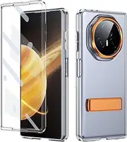 Phone Filp Case Compatible with Honor Magic V3 Case with Screen Protector,Stand Modes Kickstand for V3 Cover, Military Grade Shockproof Light Weight Protective Case, Crystal Clear Protective Case(Gold