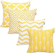Accent Home Square Printed Cotton Cushion Cover,Throw Pillow Case, Slipover Pillowslip for Home Sofa Couch Chair Back Seat,4pc Pack 18x18 in Yellow Color